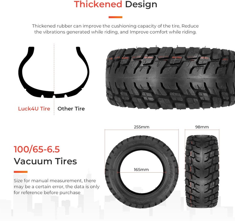 LUCK4U 100/65-6.5 Off-Road tubeless scooter tire with valve Tire Replacement for VSETT 11+ Zero 11X Dualtron for 11 Inch Electric Scooter(2 PCS) - Image 4
